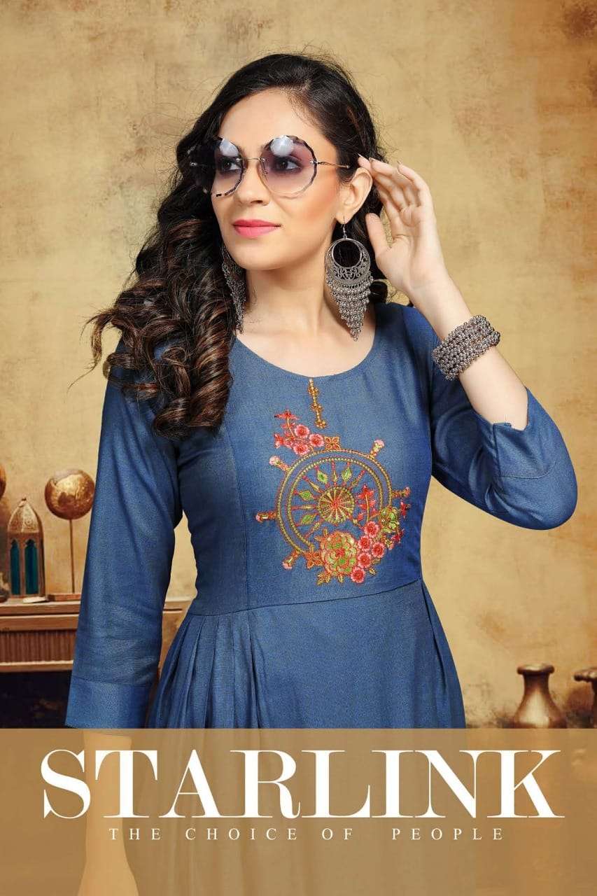 Starlink Rayon Two Tone With Embroidery Work Kurtis Collecti...