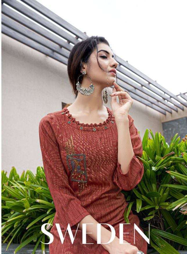 SWEETY FASHION SWEDEN FANCY RAYON WITH WORK KURTIS COLLECTIO...