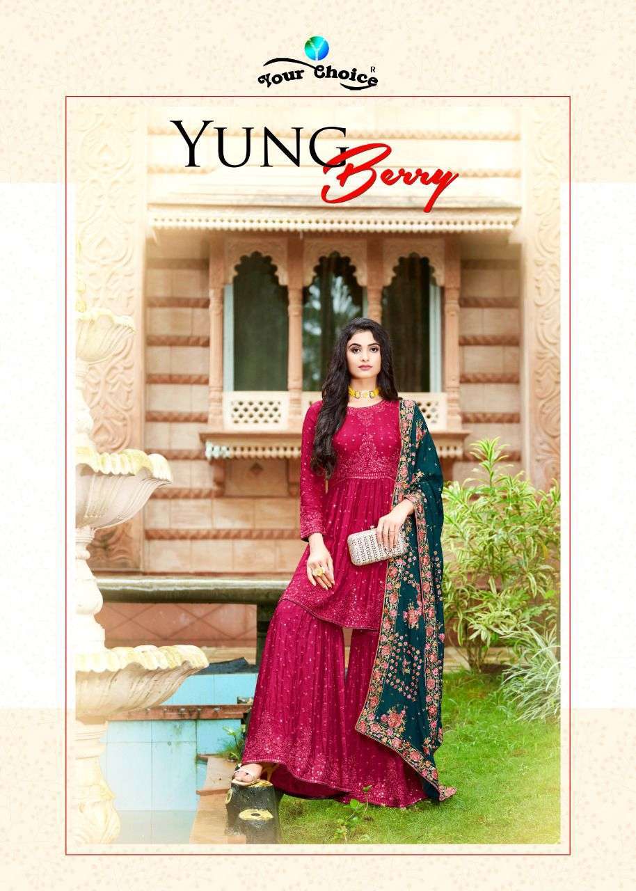 Your Choice Yung Berry Chinon With Embroidery work Salwar ka...
