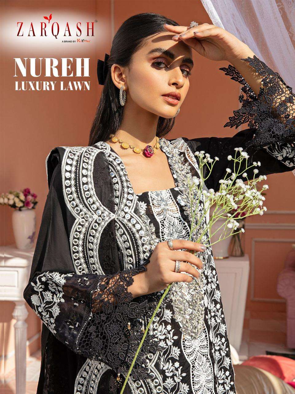 Zarqash Nureh Luxury lawn Cambric Cotton With Embroidery Wor...