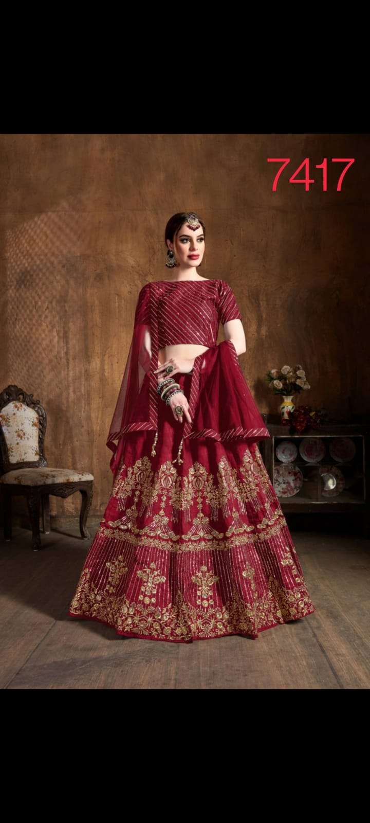 ZC CULTURAL raw silk with sequnce embroidery work lehenga ch...