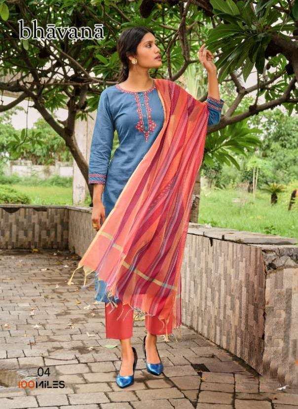 100 Miles Bhavana Cotton With Embroidery Work Kurti With pan...