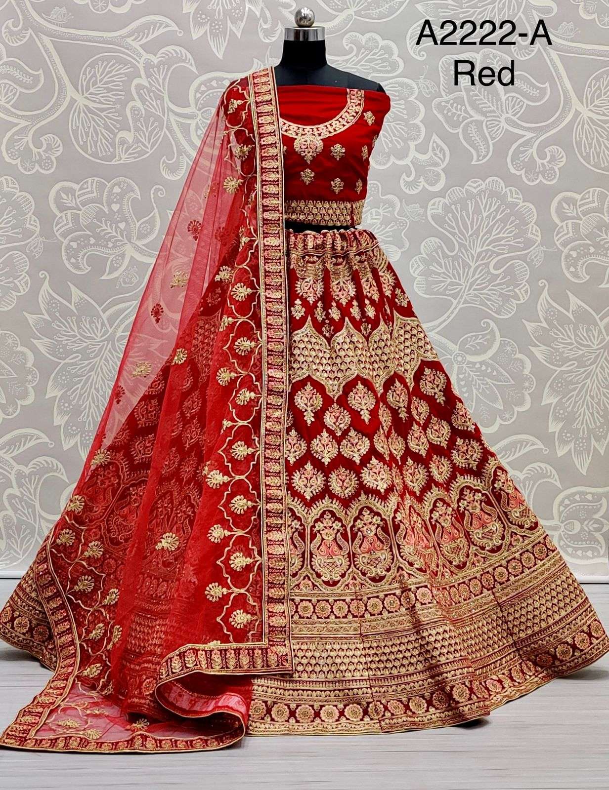 A2222 Velvet with zeri embroidery work bridal wear lehenga c...