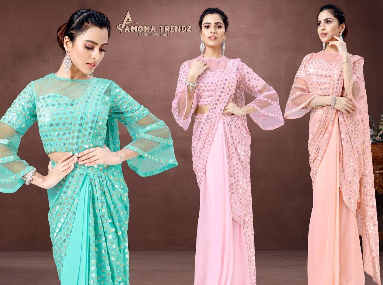 Amoha trend Ready to wear georgette designer saree collectio...