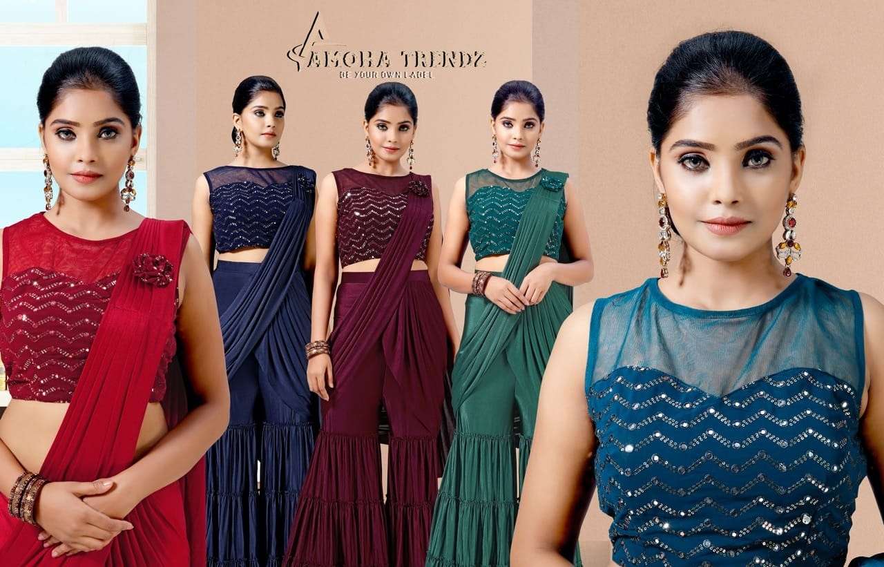 Amoha trendz ready to wear party wear saree collection 10155...