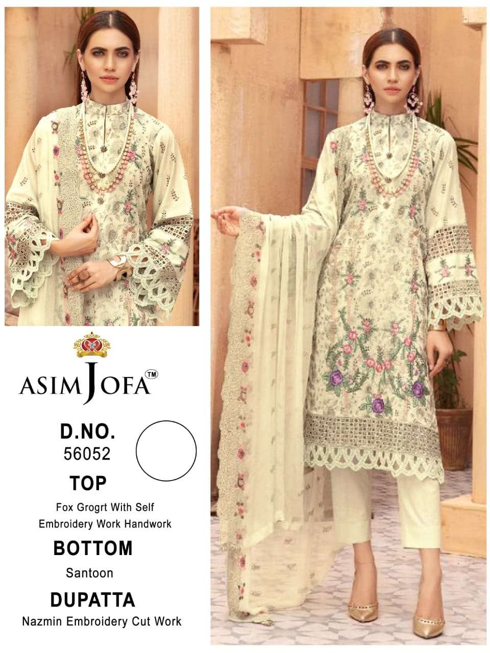 Asim Jofa 56052 faux georgette With Embroidery Work Pakistan...