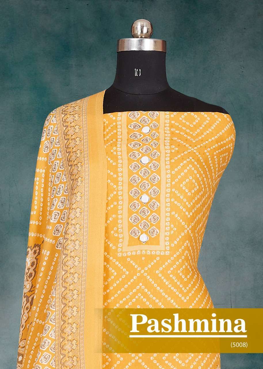 Bipson Fashion 5008 Series Woolen Pashmina print Dress Mater...