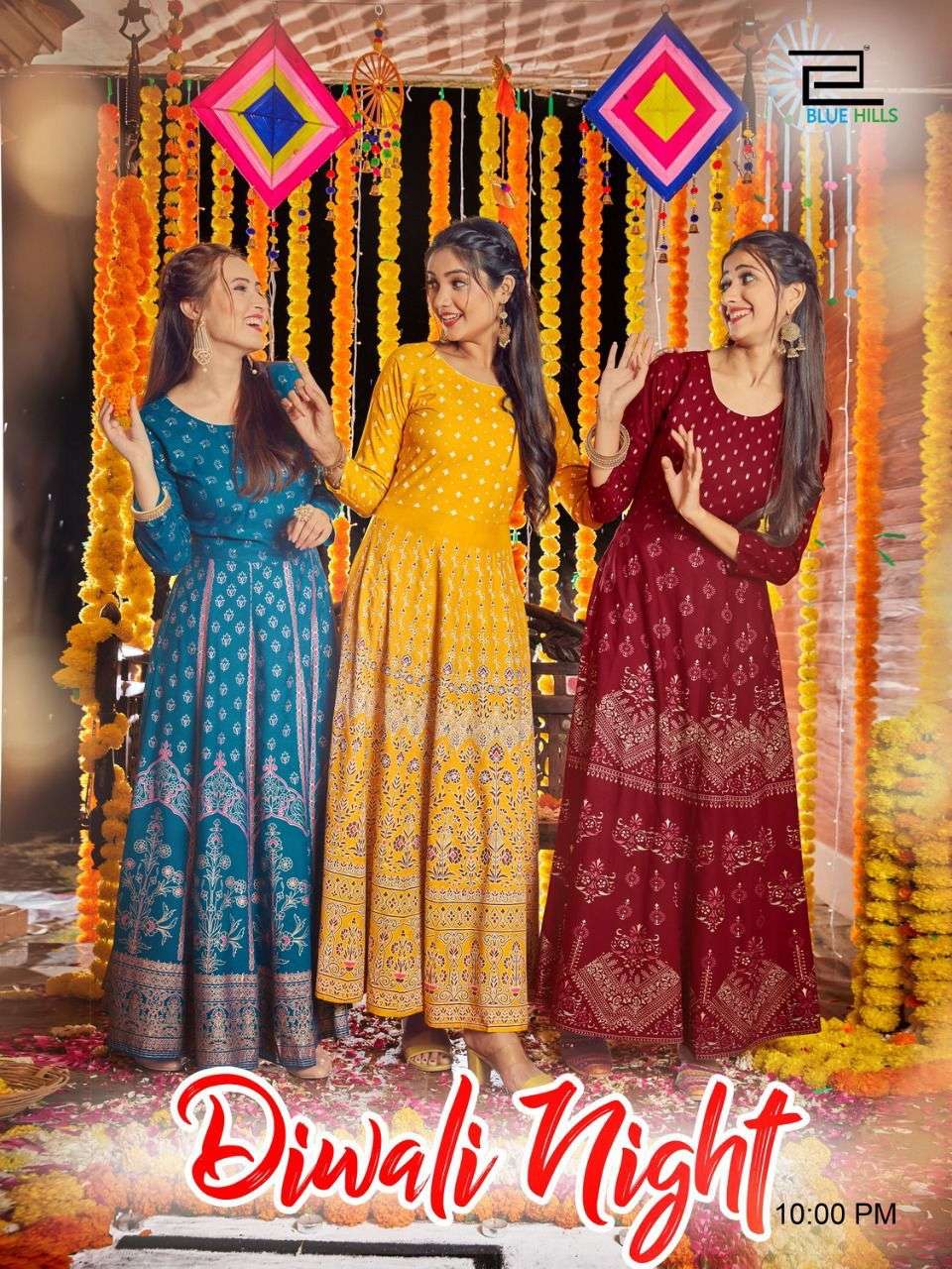 Blue Hills Diwali Night Rayon Anarkali Gown Style Kurtis Col...