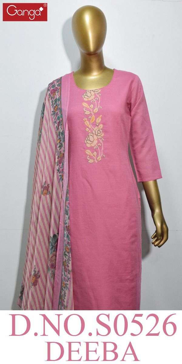 Ganga Deeba 526 Series Linen Cotton With Embroidery work Dre...