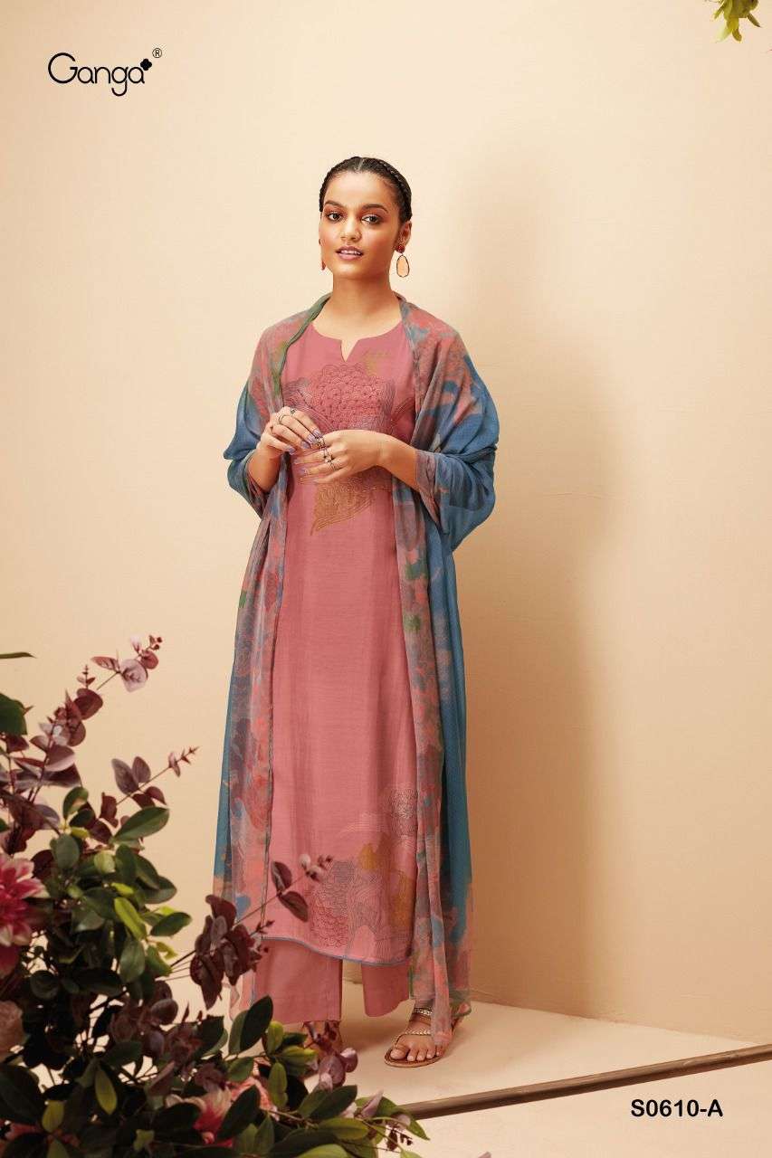 Ganga Elina 610 Series Bemberg Silk Printed With hand Work D...