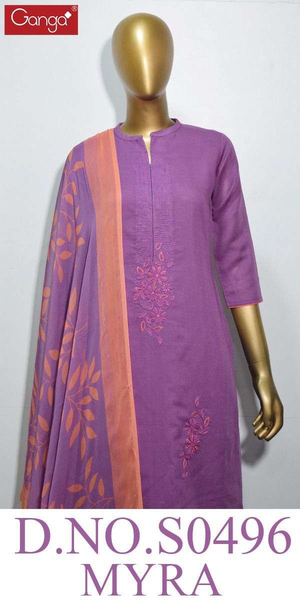 Ganga Myra 496 Series Linen Cotton With Embroidery work Dres...