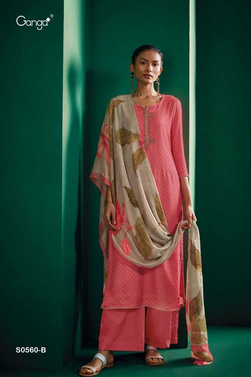 Ganga Myra 560 Series Cotton Satin with Embroidery Work Dres...