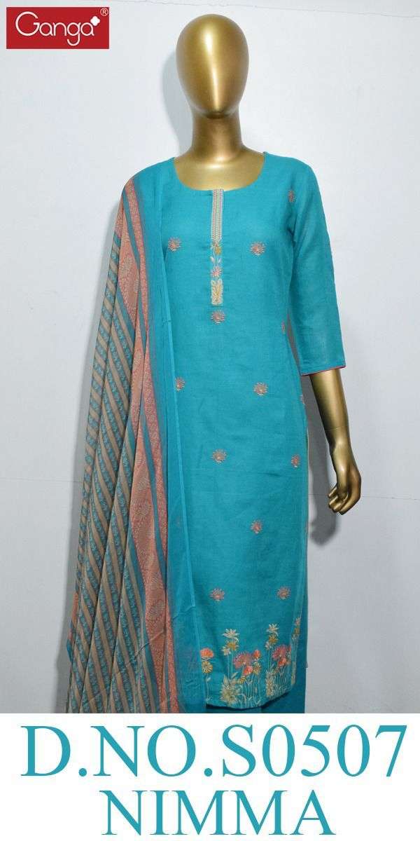 Ganga Nimma 507 Series Linen cotton With Embroidery Work Dre...