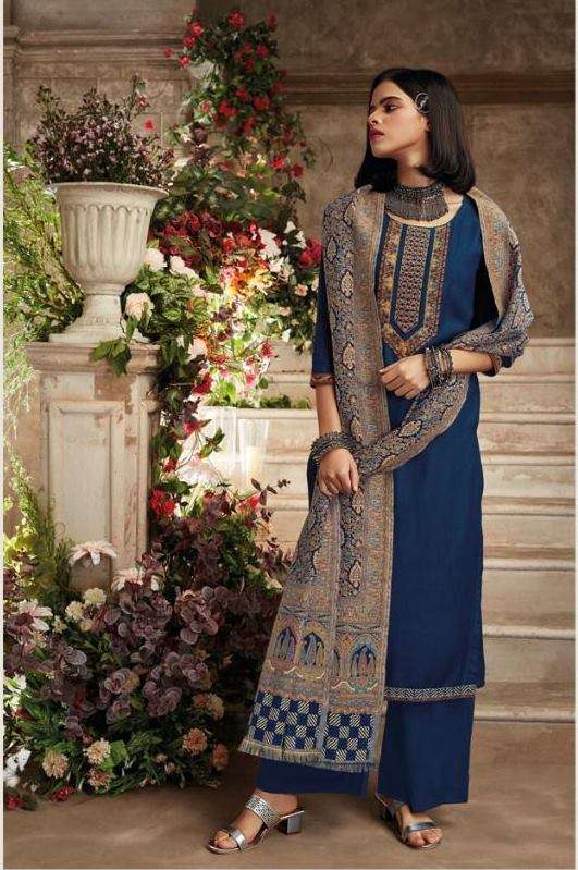 Ganga Noura Wool Dobby Solid With Embroidery Work Dress Mate...