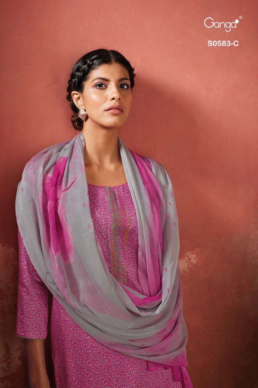 Ganga Savea 583 Series Cotton Satin printed With Embroidery ...