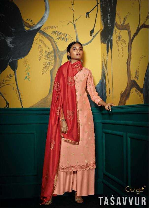 Ganga Tasavvur Bemberg Silk jacquard With Embroidery Work Dr...