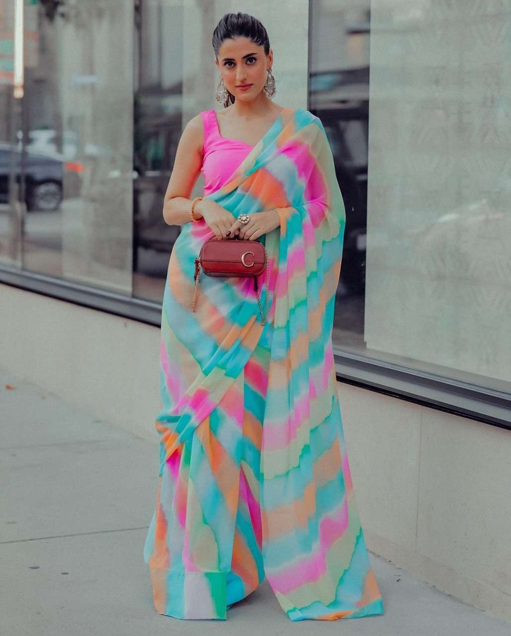 Georgette with Leheriya design regular wear saree collection...