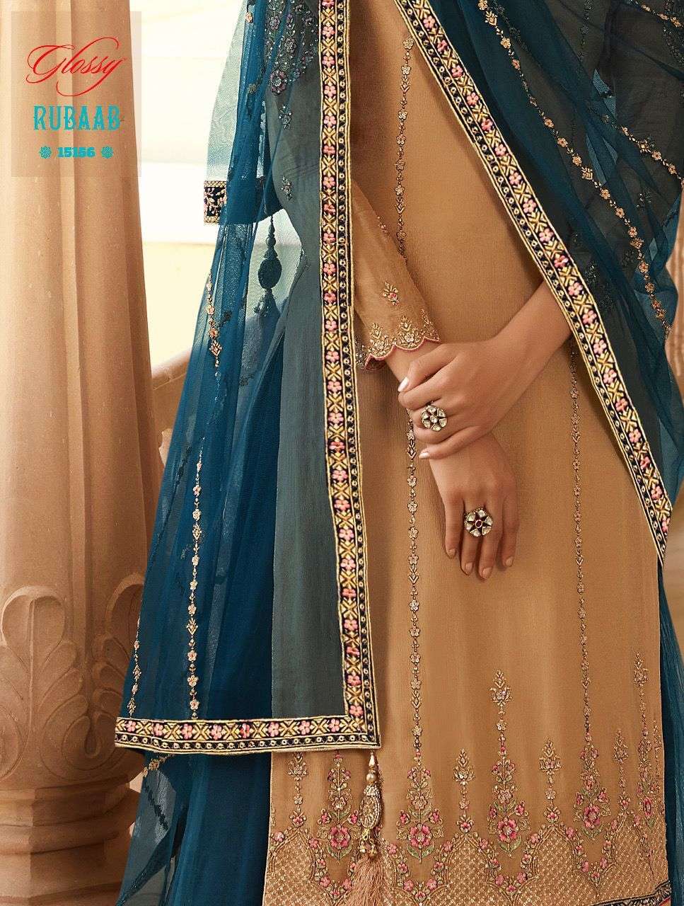 Glossy Rubaab Chinon Georgette With Embroidery Work Dress Ma...