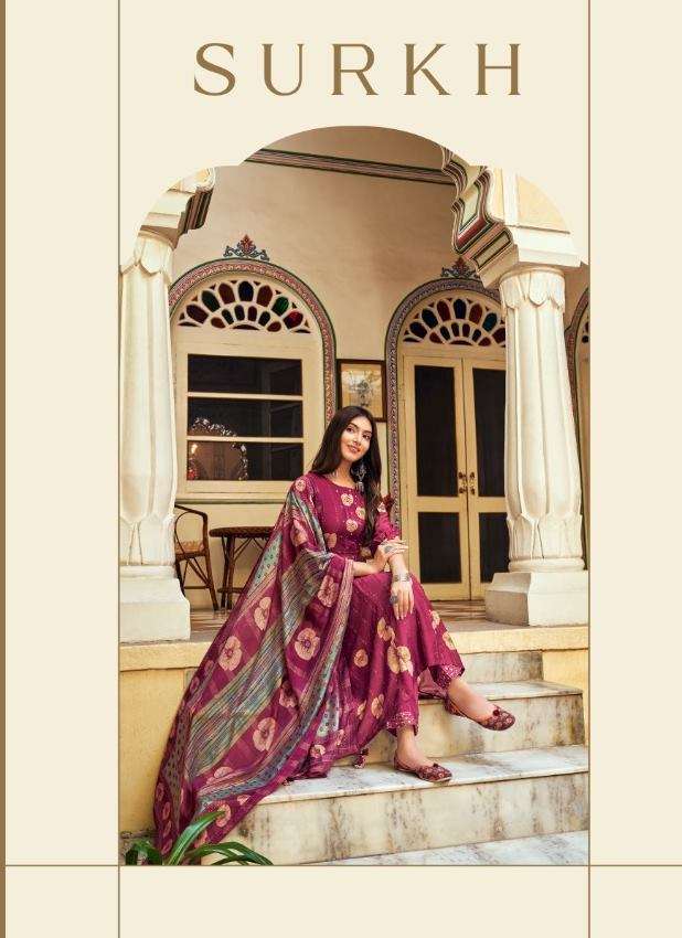 Jay Vijay Surkh Bemberg Silk Silk With Embroidery Work Dress...