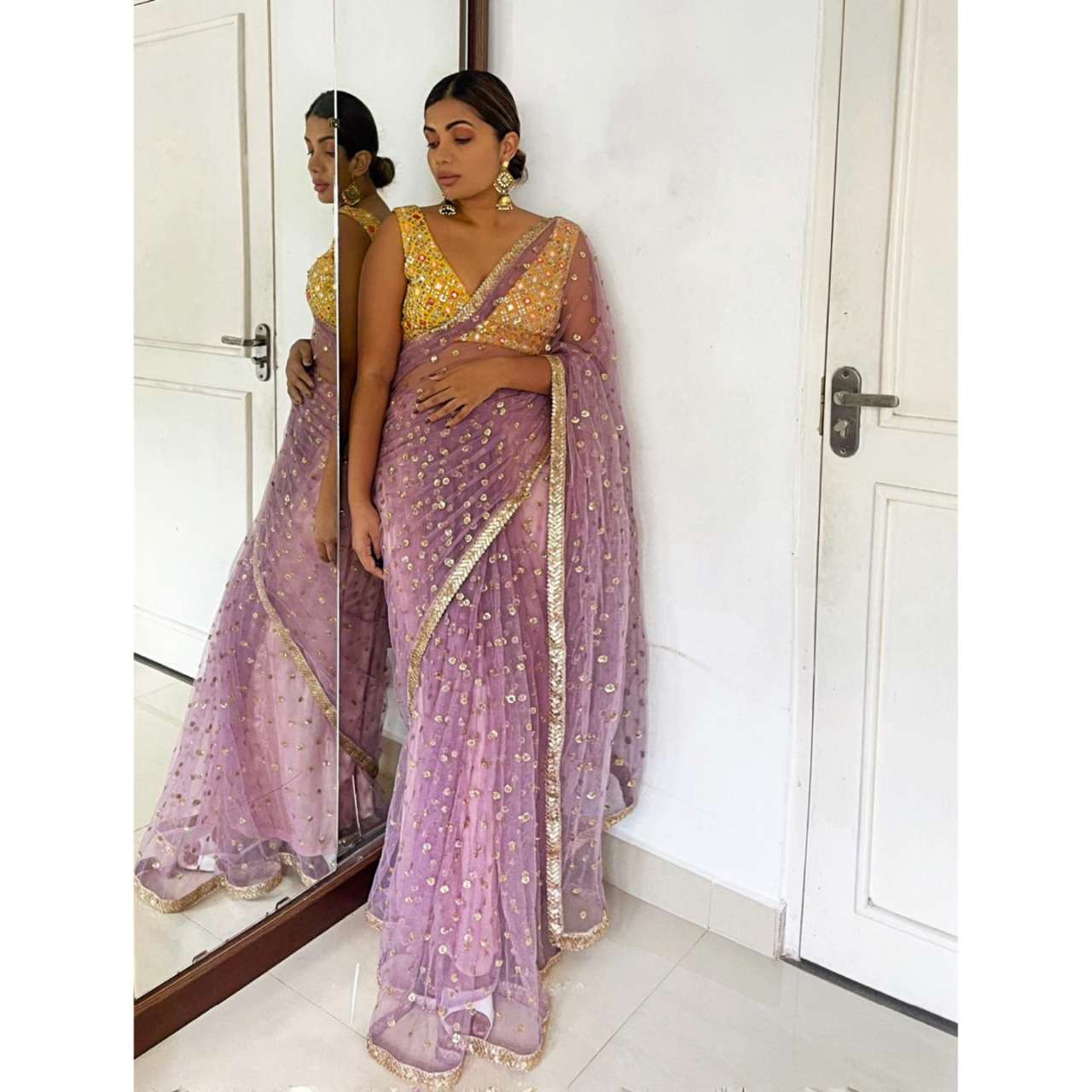 KT 224 NYLONE BUTTERFLY NET WITH SEQUNCE WORK SAREE COLLECTI...