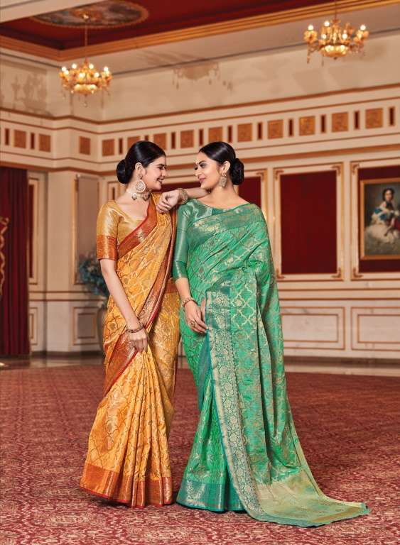 Sangam print sazavat silk with weaving designer saree collec...