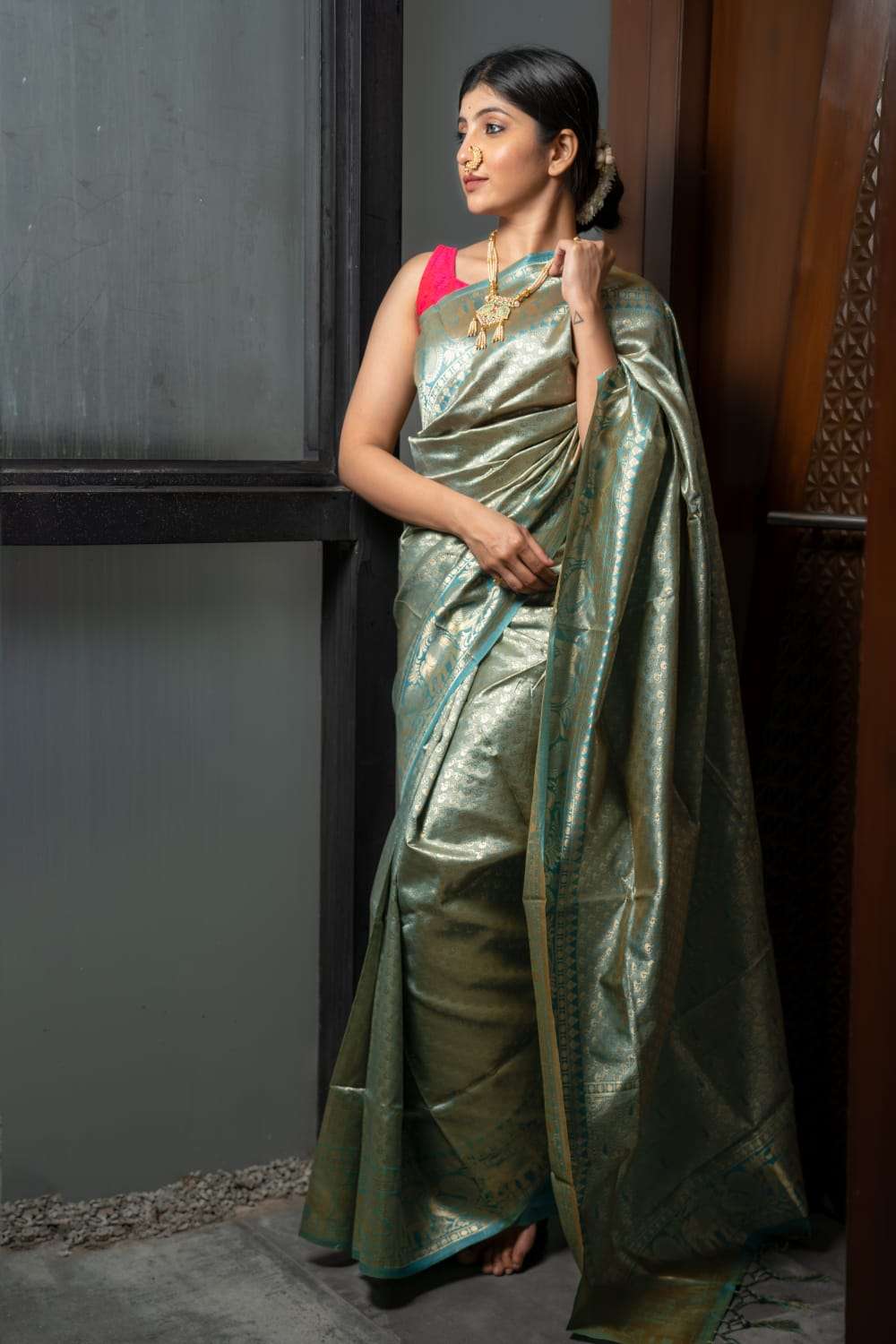 SILK WITH WEAVING WEADDING WEAR GREEN SAREE COLLECTION