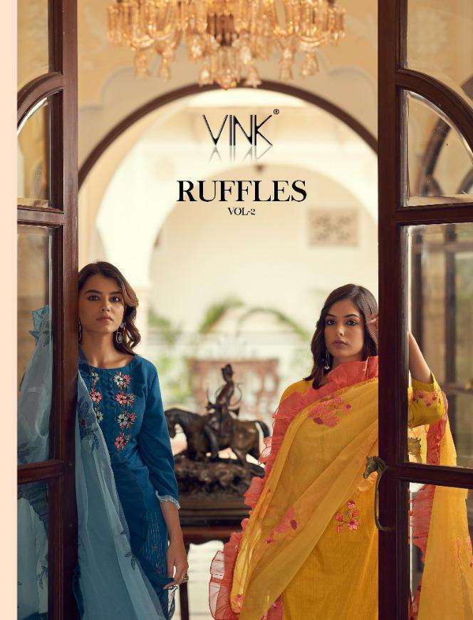 Vink Ruffles Vol 2 Silk With Embroidery Work Kurti With Pant...