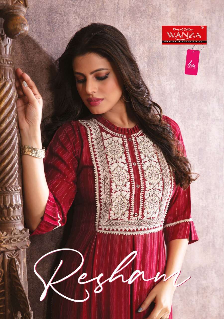 Wanna Resham Rayon Viscose With Embroidery Work Kurtis colle...