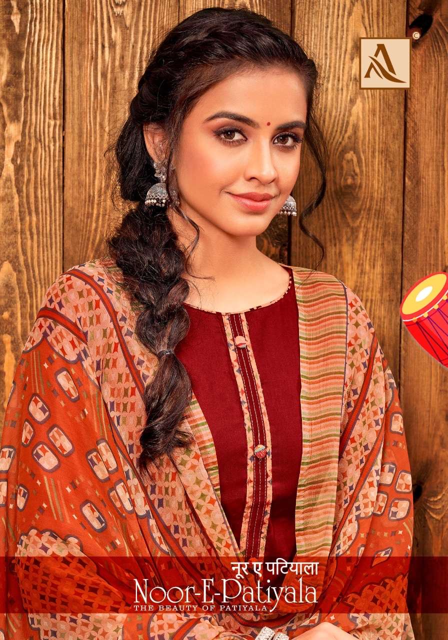 Alok suits noor e patiyala printed pure jam solid with work ...