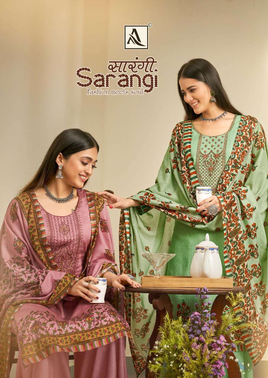 Alok Suits Sarangi Digital Printed Pure Jam with Thread Embr...