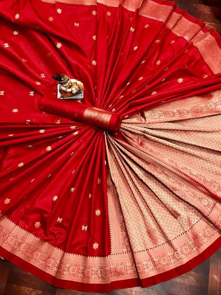 Flora Soft Banarasi Lichi Silk Weaving Gold Jari Buti With M...