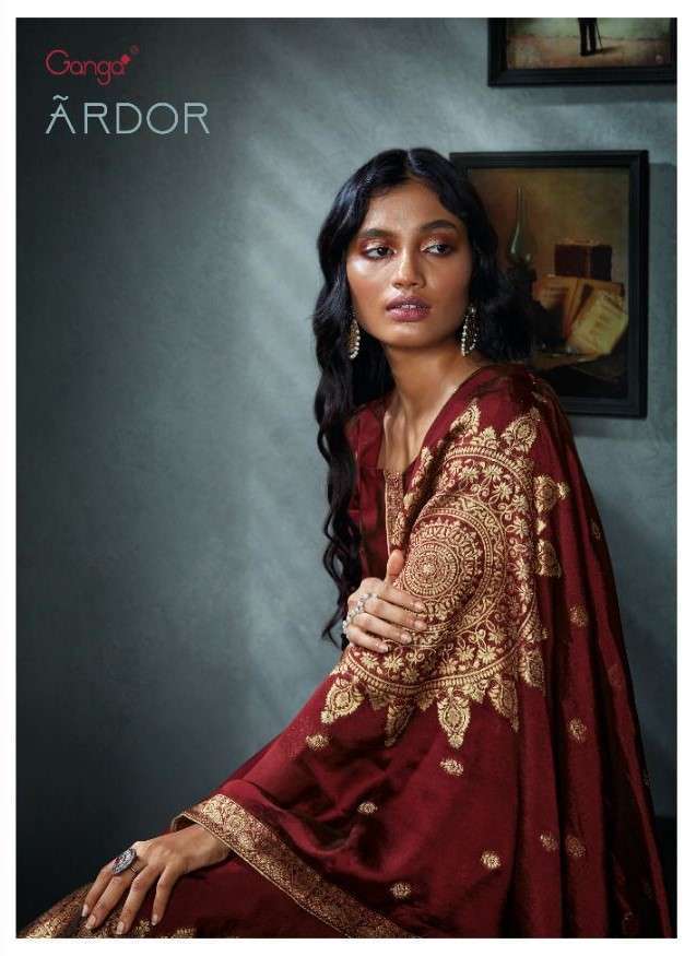 Ganga Ardor Designer Pure Bemberg Silk Jacquard With Embroid...