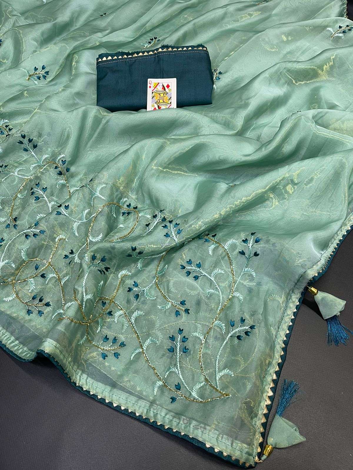 Latest Designer Heavy Organza Silk Sarees with Embroidery Wo...