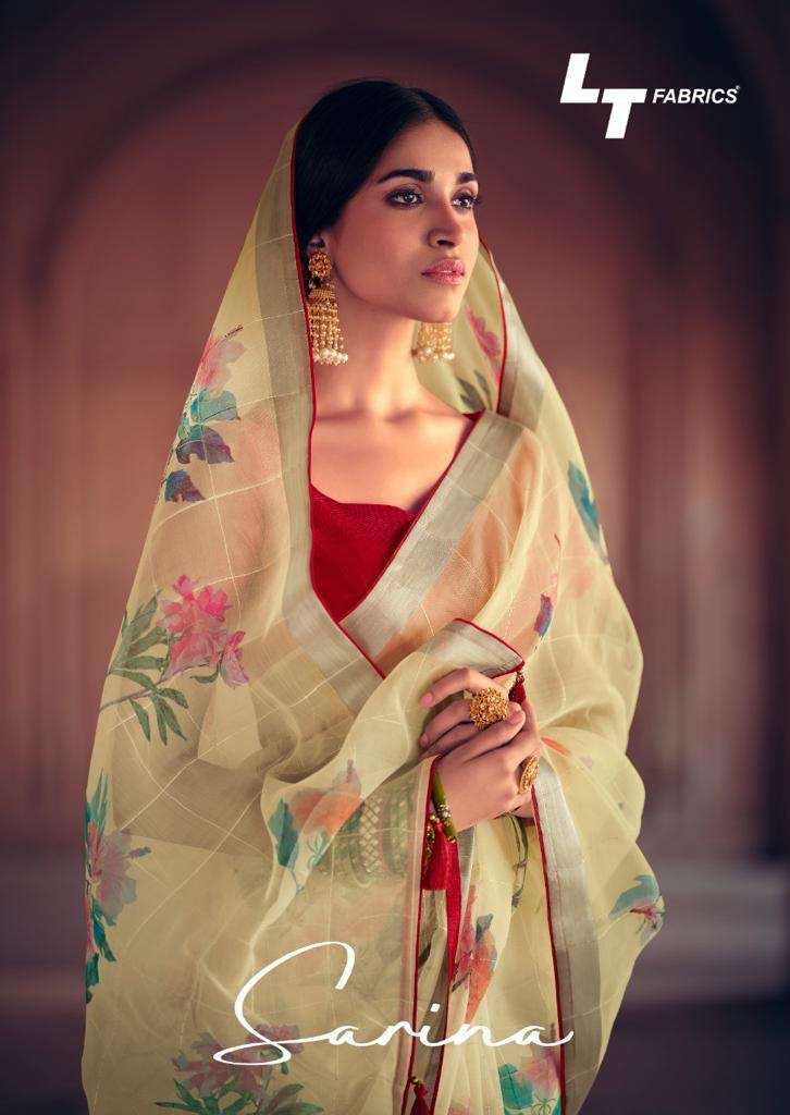 LT fabrics sarina designer printed organza sarees collection...
