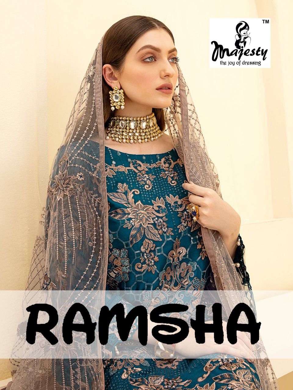 Majesty ramsha designer faux georgette with embroidery work ...