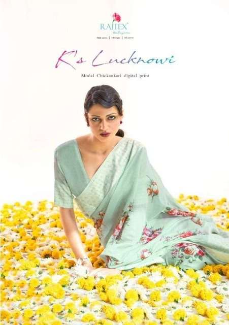 Rajtex k’s lucknowi digital printed modal chikankari saree...