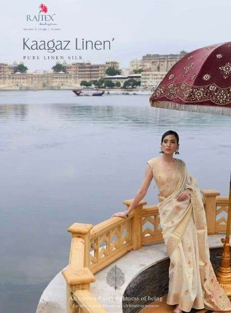 Rajtex kaagaz linen designer linen sarees collection at Whol...