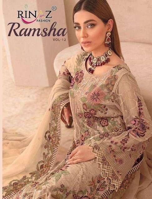 Rinaz fashion ramsha vol 12 faux georgette with embroidery d...