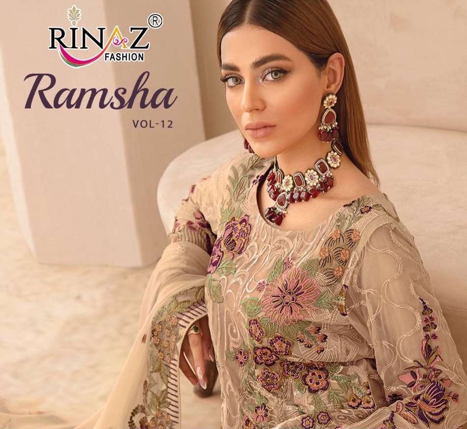 Rinaz fashion ramsha vol 12 faux georgette with embroidery w...