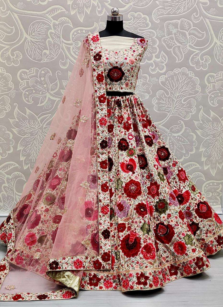 Silk with Designer flower patch with sequnce work lehenga ch...