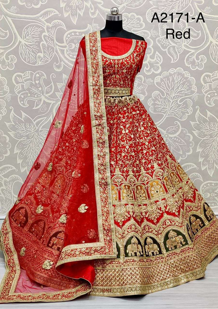 Slub silk with thread work designer bridal wear lehenga chol...