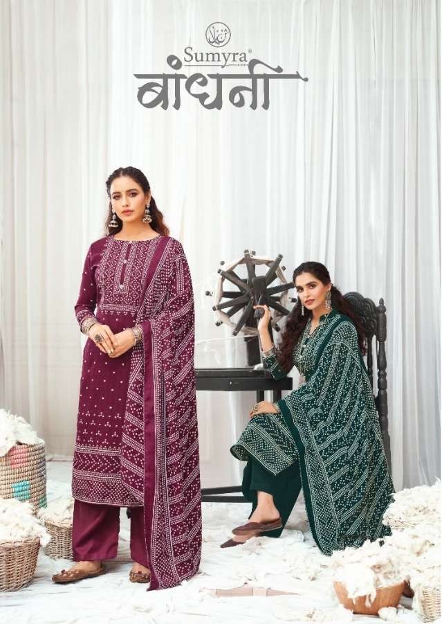 Sumyra Bandhani Designer Printed Pure Pashmina Dress Materia...