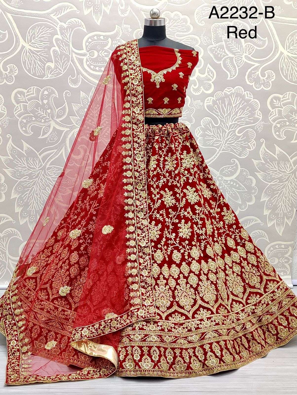 Velvet Bridal Lehenga Choli Collection A2232