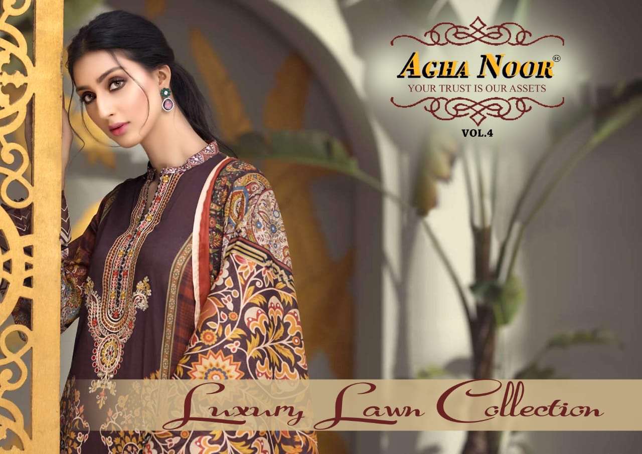 Aghar noor vol 4 luxury lawn collection printed lawn cotton ...