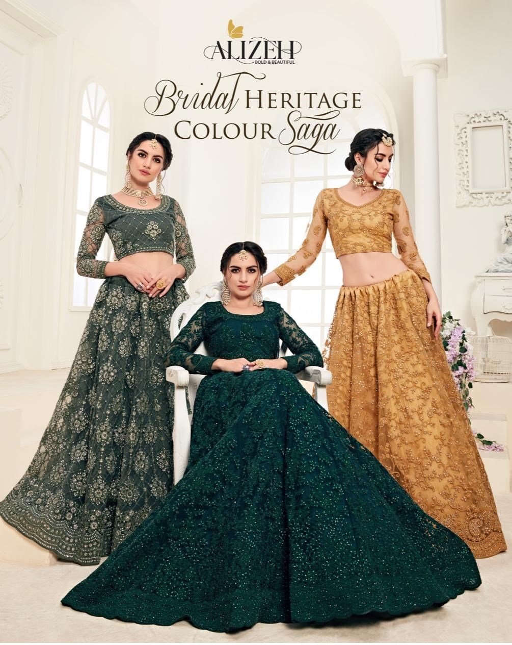 Alizeh Bridal Heritage Colour Saga Heavy Designer Net With H...