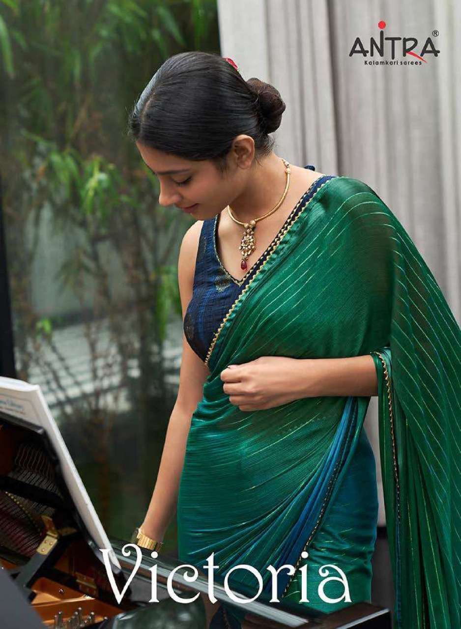 Antra victoria satin chiffon designer sarees at wholesale Ra...