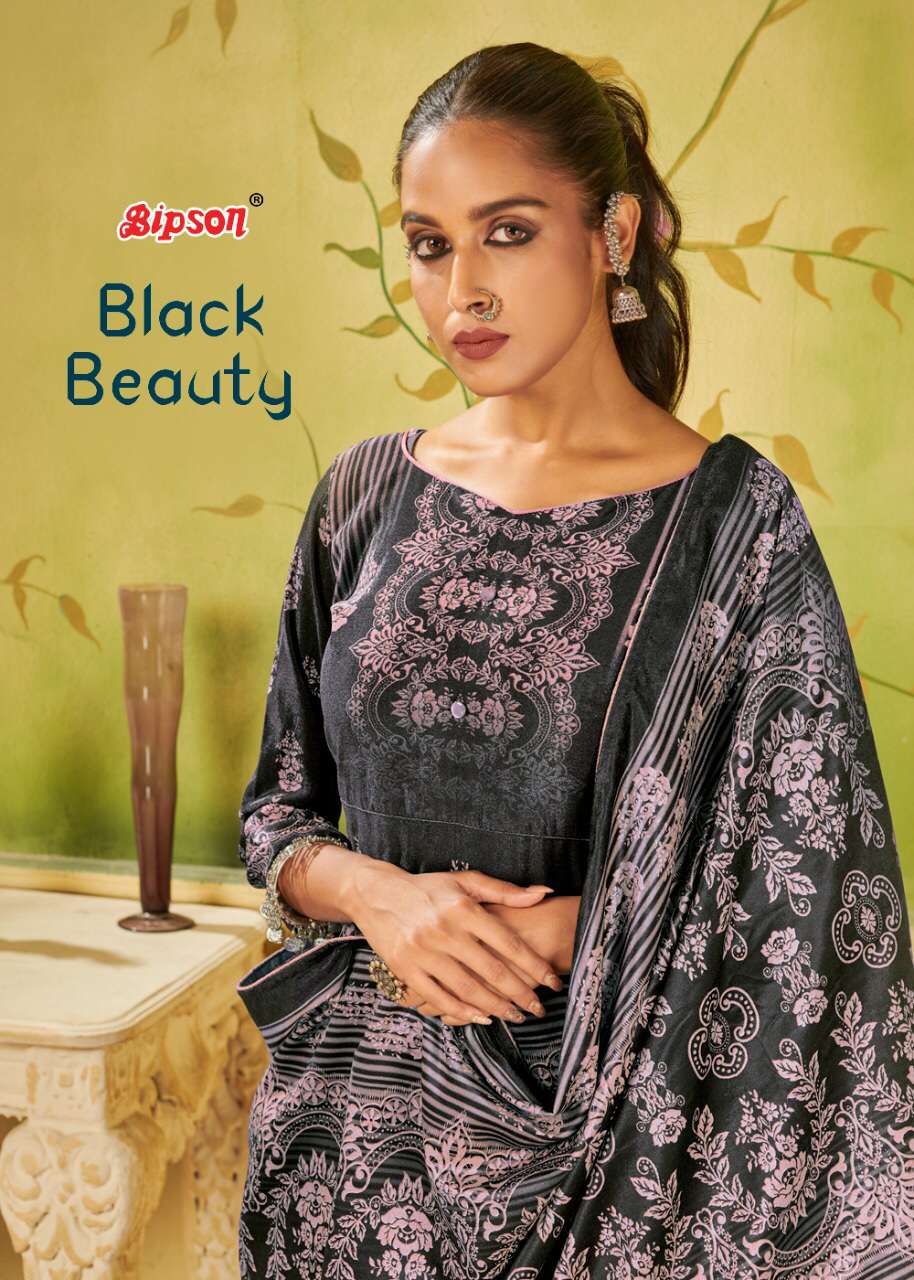 Bipson black beauty digital printed woolen pashmina dress ma...