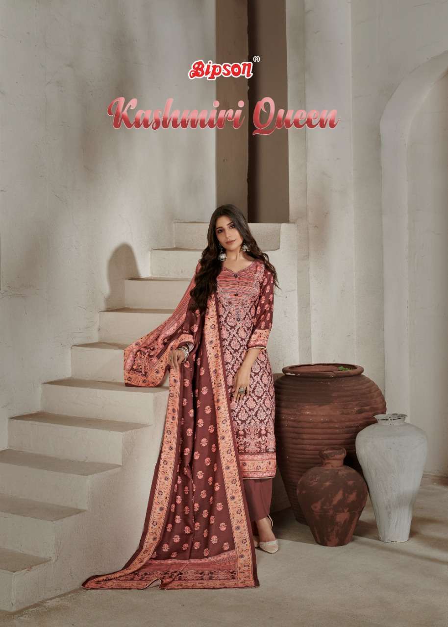 Bipson kashmiri queen digital printed woollen pashmina dress...