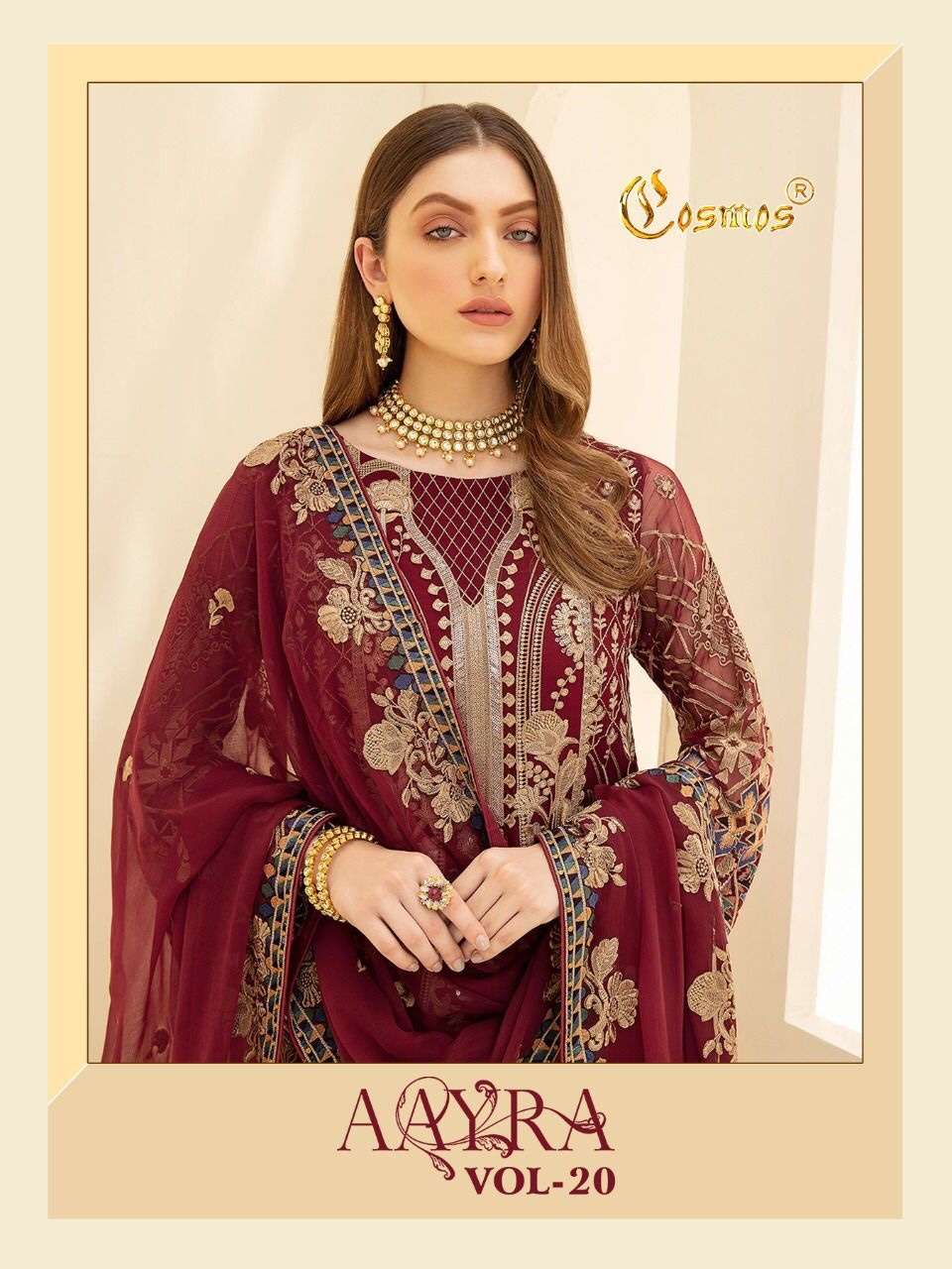 Cosmos aayra vol 20 faux georgette with embroidery work paki...