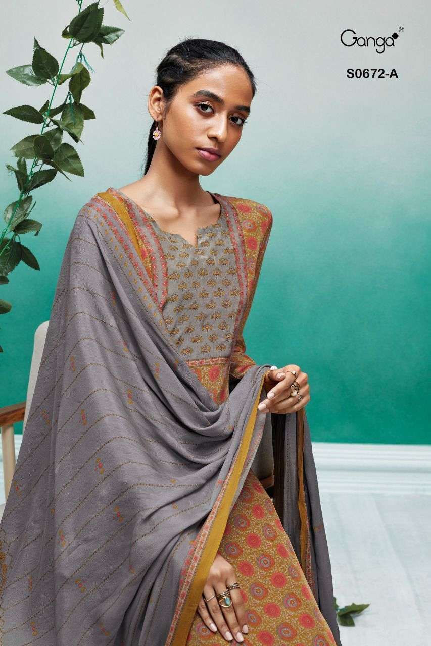 Ganga anahi 672 printed premium bemberg crepe with handwork ...